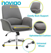 Load image into Gallery viewer, NOVIGO Upholstered Home Office Chair with Comfy Back Support for Conference Room Study Grey BIFMA Certified
