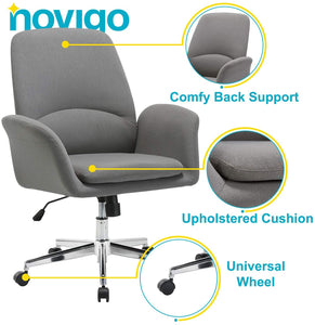 NOVIGO Upholstered Home Office Chair with Comfy Back Support for Conference Room Study Grey BIFMA Certified